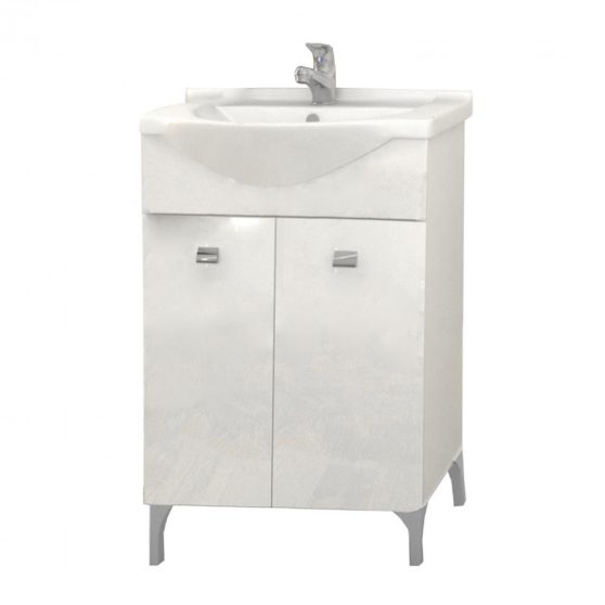 Toscano 57 alsó fürdőszobabútor kerámia mosdóval (2 ajtós), magasfényű festett fehér
