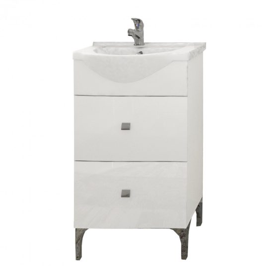 Toscano 57 alsó fürdőszobabútor kerámia mosdóval (1 ajtós, 1 fiókos), magasfényű festett fehér