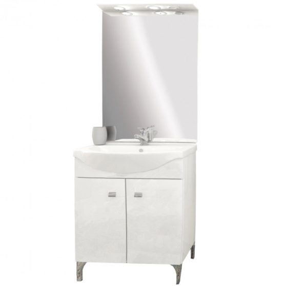 Toscano 67 komplett fürdőszobabútor kerámia mosdóval, tükörrel, ledvilágítással (2 ajtós), magasfényű festett fehér
