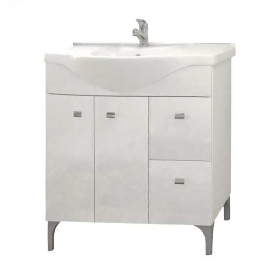 Toscano 86 alsó fürdőszobabútor kerámia mosdóval (2 ajtós, 2 fiókos), magasfényű festett fehér