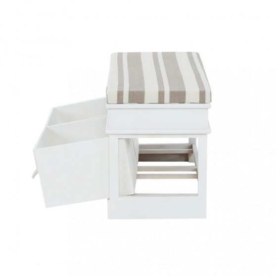 SEAT BENCH 1 NEW Praktikus pad 2 fiókal, díszpárnával a tetején fehér/világos barna