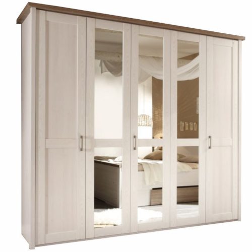 LUMERA 5 ajtós szekrény tükörrel, mandulafenyő fehér/sonoma tölgy trufla