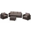 California 3 seater kerti bútor garnitúra, barna színben, meleg taupe párnával