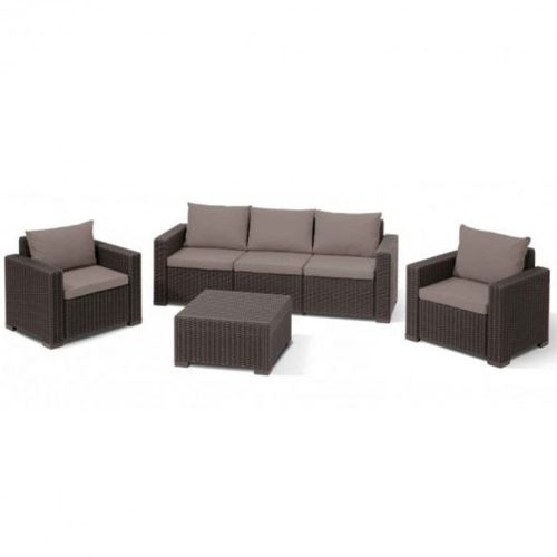 California 3 seater kerti bútor garnitúra, barna színben, meleg taupe párnával