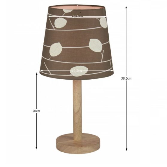 QENNY TYP 6 fából készült asztali lámpa kombinálva szövet mintás burával