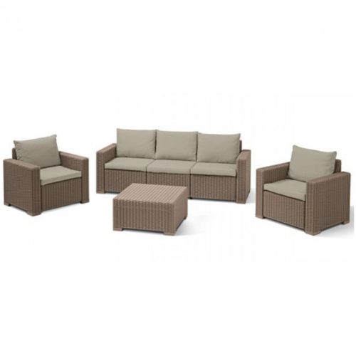 California 3 seater kerti bútor garnitúra, cappuccino színben, homok párnával