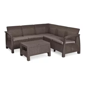 Corfu Relax kerti bútor garnitúra, barna színben, meleg taupe párnával