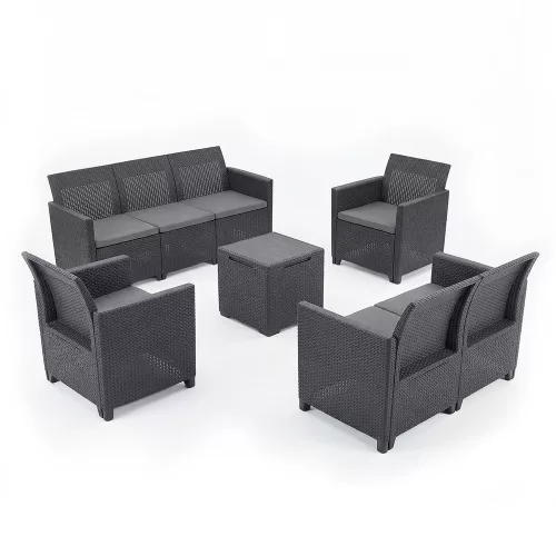 Claire V 7 személyes kerti bútor garnitúra vigo tárolós asztallal grafit