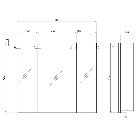 Filiano Tükrös szekrény 3 ajtós 80 cm