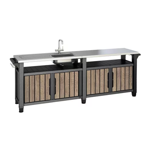Decocoat unity chef műanyag kerti grill asztal 415l kőrisfa