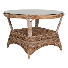 Larisa kerti asztal, kubu rattan, üveg, szürke 120x77 cm