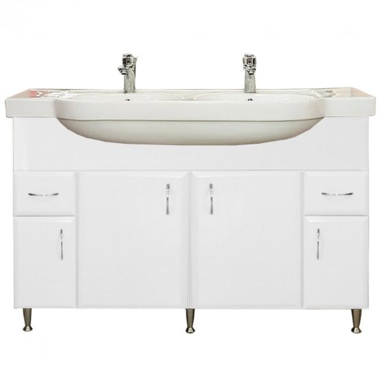 Bianca Plus 130 alsó szekrény mosdóval, magasfényű fehér színben