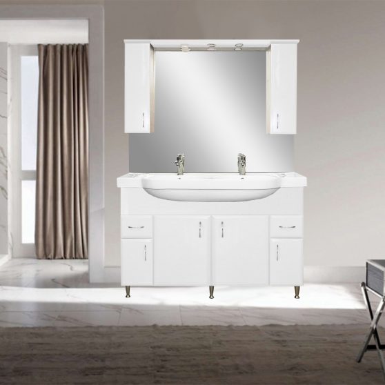 Bianca Plus 130 fürdőszoba bútor felsőszekrény, magasfényű fehér színben