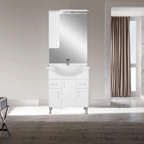 Bianca Plus 75 fürdőszoba bútor felsőszekrény, magasfényű fehér színben, balos nyitásirány