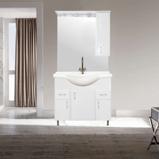 Bianca Plus 85 fürdőszoba bútor felsőszekrény, magasfényű fehér színben, jobbos nyitásirány