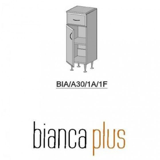 Bianca Plus 30 alacsony szekrény 1 ajtóval, 1 fiókkal, magasfényű fehér színben, balos