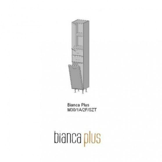Bianca Plus 30 magas szekrény 1 ajtóval, 2 fiókkal, szennyestartóval, aida dió színben, balos