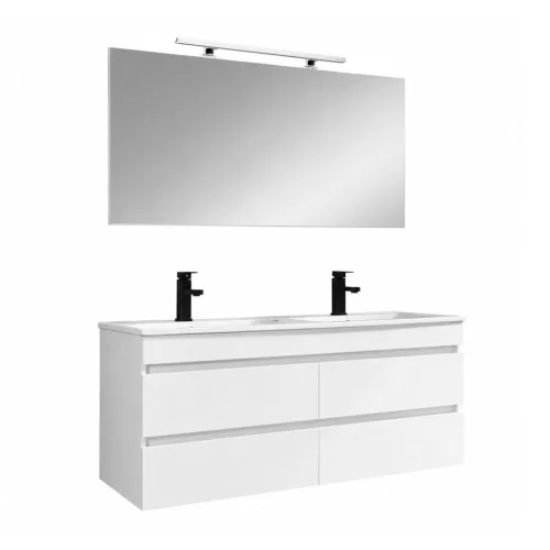 Cube Fürdőszobabútor 120 cm kerámia mosdóval tükörrel 60x120 cm magasfényű festett fehér