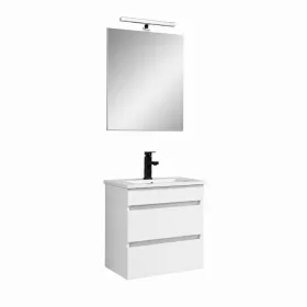 Cube Fürdőszobabútor 60 cm kerámia mosdóval (2 fiókos) tükörrel 60x80 cm magasfényű festett fehér
