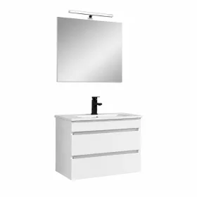 Cube Fürdőszobabútor 80 cm kerámia mosdóval (2 fiókos) tükörrel 60x80 cm magasfényű festett fehér