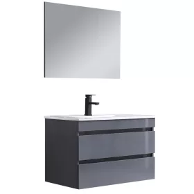 Cube Fürdőszobabútor 80 cm kerámia mosdóval 2 fiókos tükörrel 60x80 cm antracit szürke