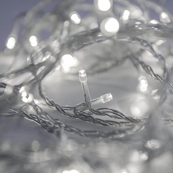 Toldható LED fényfüzér 10 m 100 db HIDEG FEHÉR LED átlátszó kábellel