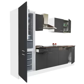 Yorki 280 konyhabútor fehér korpusz,selyemfényű antracit fronttal alulfagyasztós hűtős szekrénnyel