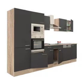 Yorki 340 konyhabútor sonoma tölgy korpusz,selyemfényű antracit fronttal polcos szekrénnyel