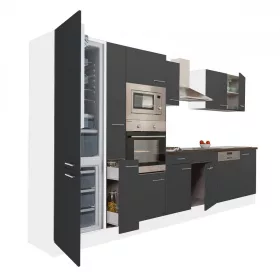Yorki 370 konyhabútor fehér korpusz,selyemfényű antracit fronttal alulfagyasztós hűtős szekrénnyel