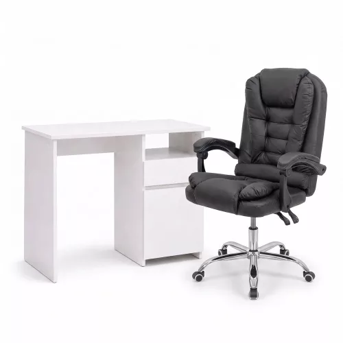 Family Pro íróasztal szett 100x50x74 cm Optima forgószékkel fehér-fekete
