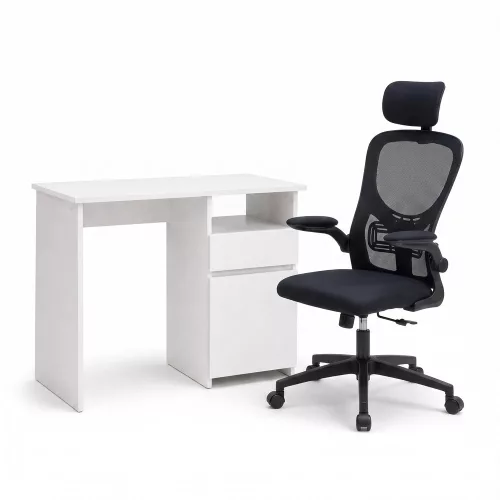 Family Pro íróasztal szett 100x50x74 cm Flexo forgószékkel fehér-fekete