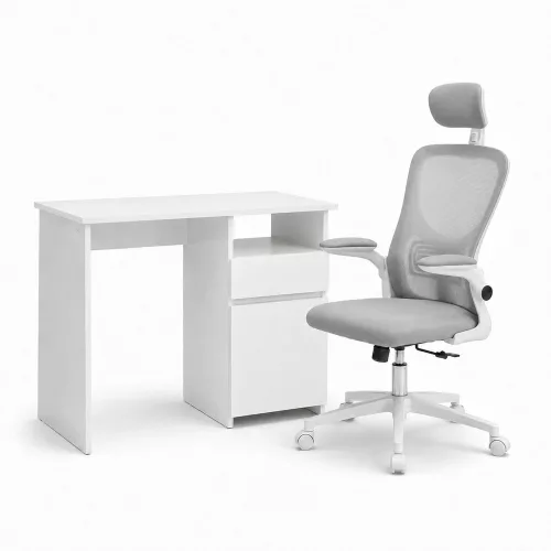 Family Pro íróasztal szett 100x50x74 cm Flexo forgószékkel fehér-fehér