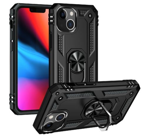 Defender műanyag telefonvédő ütésállóság, szilikon belső, tartógyűrű, mágneses FEKETE