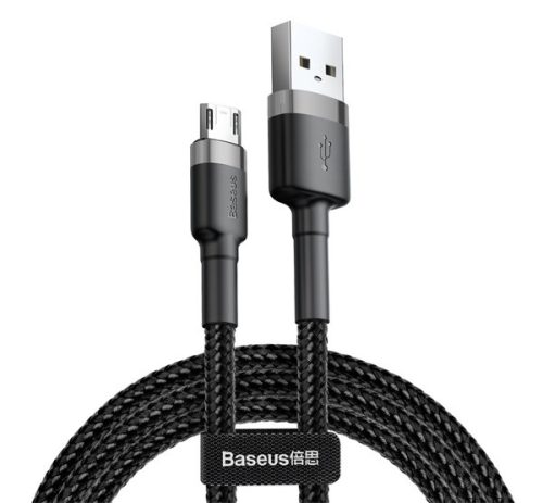 BASEUS CAFULE adatkábel USB - microUSB, 2A, gyorstöltő, 300cm, cipőfűző SZÜRKE/FEKETE