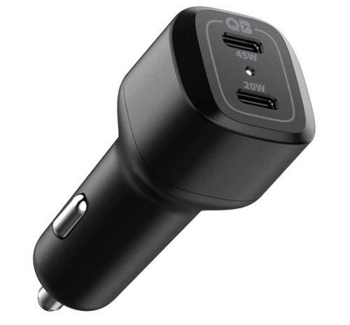 SPIGEN PC2000 POWERARC autós töltő 2 Type-C aljzat 5V/3A, 45W + 20W, PD gyorstöltő 3.0 FEKETE
