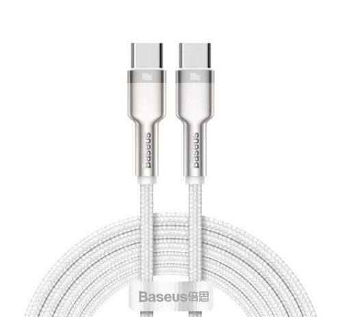BASEUS CAFULE adatkábel Type-C - Type-C, 100W, PD gyorstöltő, 200cm, cipőfűző FEHÉR