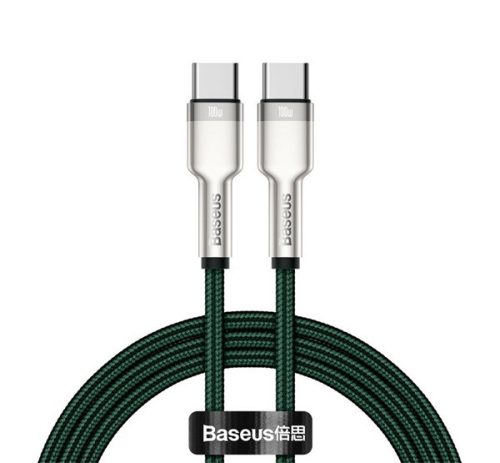 BASEUS CAFULE adatkábel Type-C - Type-C, 100W, PD gyorstöltő, 200cm, cipőfűző SÖTÉTZÖLD