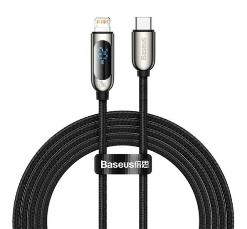 BASEUS adatkábel Type-C - lightning, 20W, PD gyorstöltő, 200cm, LED kijelző FEKETE