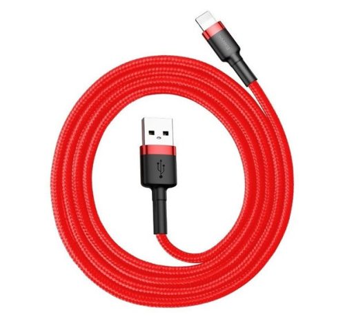 BASEUS CAFULE adatkábel USB - lightning, 1500mAh, 200cm, gyorstöltő 3.0, törésgátló PIROS