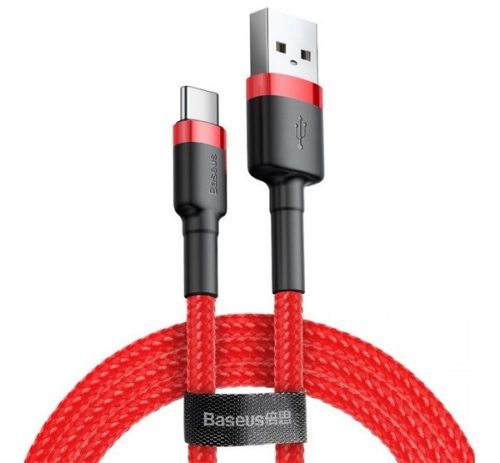 BASEUS CAFULE adatkábel USB - Type-C, 3A, PD gyorstöltő 3.0, 100cm, cipőfűző PIROS