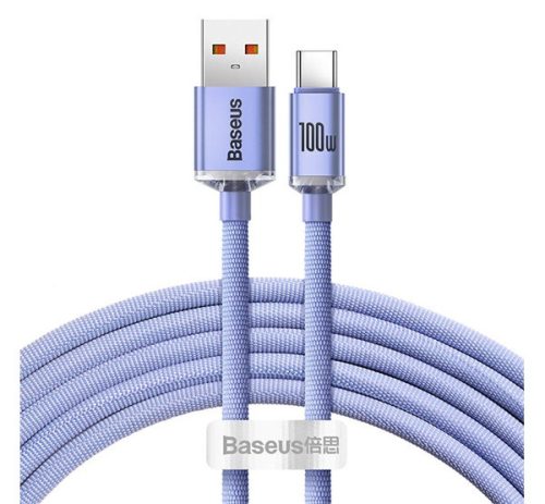 BASEUS CRYSTAL SHINE adatkábel USB - Type-C, 100W, PD gyorstöltő, 120cm, cipőfűző LILA