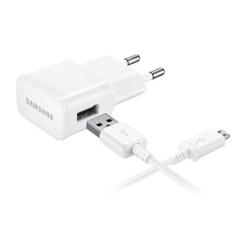 SAMSUNG hálózati töltő USB aljzat 15W, gyorstöltő + ECB-DU4EWE microUSB, 150cm kábel FEHÉR