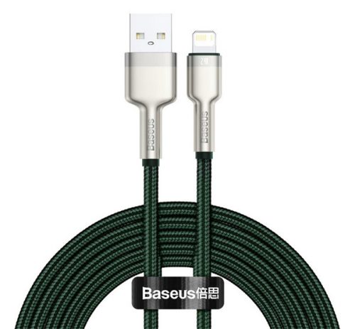 BASEUS CAFULE adatkábel USB - lightning, 2.4A, gyorstöltő, 200cm, cipőfűző SÖTÉTZÖLD