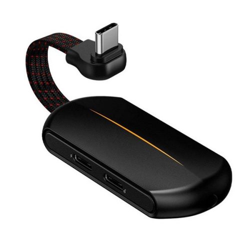 BASEUS GAMO audió adapter és töltőkábel elosztó, 2 Type-C+3.5mm jack aljzat - Type-C FEKETE