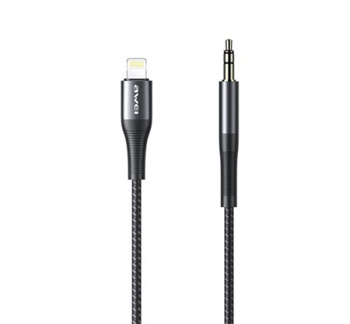 AWEI CL-116L audió kábel 3.5mm jack - lightning, 100cm, cipőfűző FEKETE