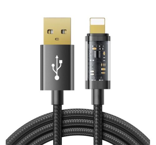 JOYROOM adatkábel USB - lightning, 2.4A, 20W, PD gyorstöltő, 200cm, cipőfűző FEKETE