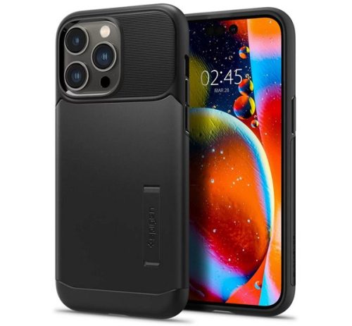 SPIGEN SLIM ARMOR szilikon telefonvédő ütésállóság, műanyag hátlap, kitámasztó FEKETE