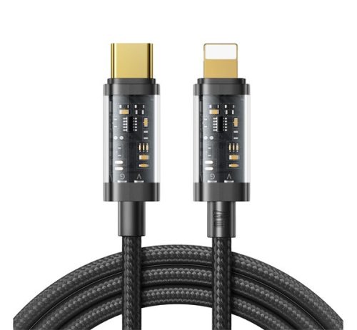 JOYROOM adatkábel Type-C - lightning, 2.4A, 20W, PD gyorstöltő, 120cm, cipőfűző FEKETE