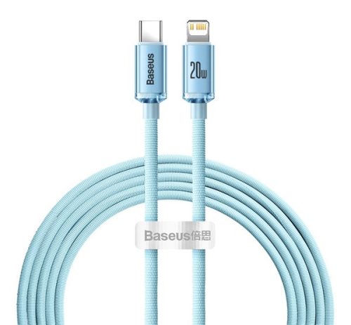 BASEUS CRYSTAL SHINE adatkábel Type-C - lightning, 20W, PD gyorstöltő, 200cm, cipőfűző VILÁGOSKÉK