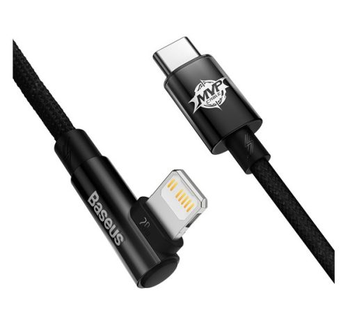 BASEUS MVP 2 adatkábel Type-C - lightning, 20W, gyorstöltő, 100cm, 90 fokos, cipőfűző FEKETE